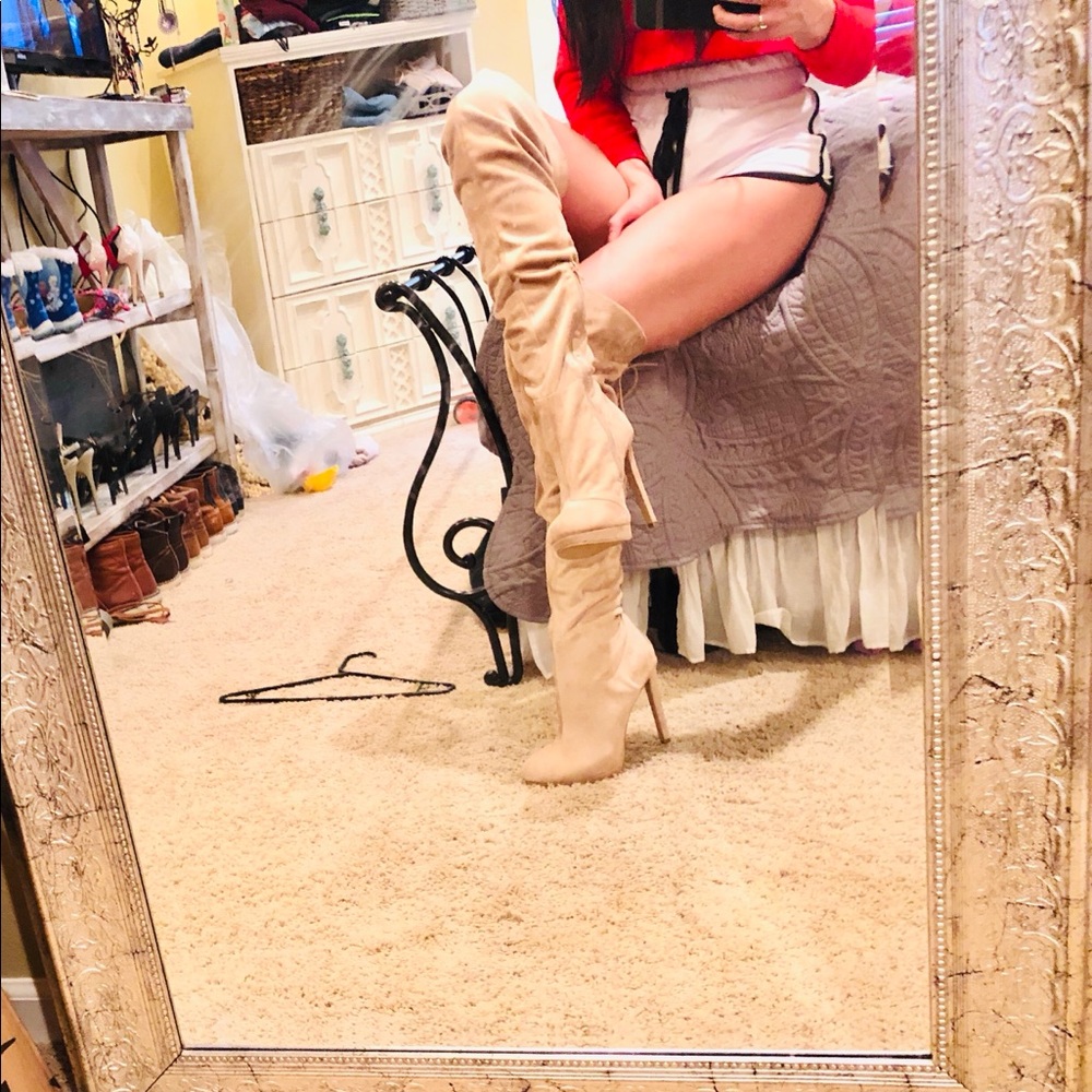 Suede like thigh high boots